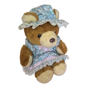 Vintage Teddy Bear ACE NOVELTY 1989 Cute 12" Soft Plush Toy Pink Blue Dress - Picture 1 of 2