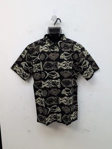Quicksilver Waterman Band O Fish Short Sleeve Button Down Shirt M TR Black Paper - Picture 1 of 9