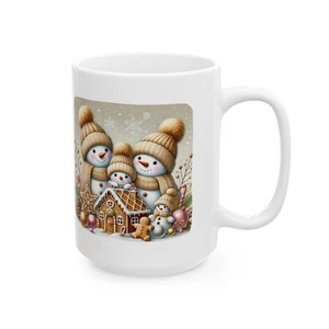 Christmas Snowman Ceramic Mug, Holiday Coffee Cup, Winter Tea Mug, Festive Hot - Picture 1 of 9