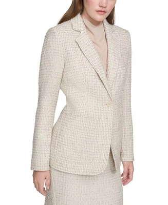 Calvin Klein Petite Patch-Pocket Tonal Tweed Blazer - Nomad Multi-2P - Image 1 of 3