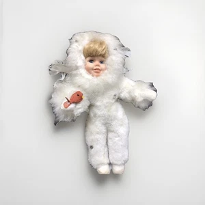 Vintage Porcelain Angel Doll White Feather Wings Blonde - Foto 1 di 11
