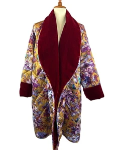 Anthropologie Damen M/L Blumen Stepp Morgenmantel Jacke Samtbesatz Kragen Luxe - Bild 1 von 10