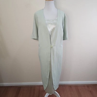 Vintage Perceptions by Irene B Womens Short Sleeve Green Sheath Dress Layered 18 - Image 1 of 4