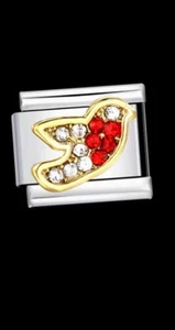New Nomination Style Silver Charm Gold Red Crystal Robin Italian 9mm Modular - Picture 1 of 1