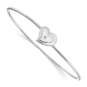 Rhodium Plated Sterling Silver & Diamond Offset Heart Bangle Bracelet B11919 - Picture 1 of 6