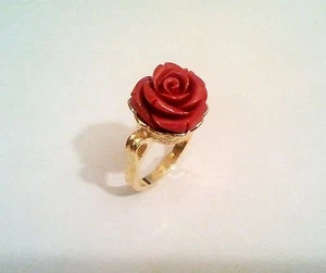 Romantic 18K Gold Plated Statement ring Red Rose flower size 8 Israel made - Picture 1 of 13