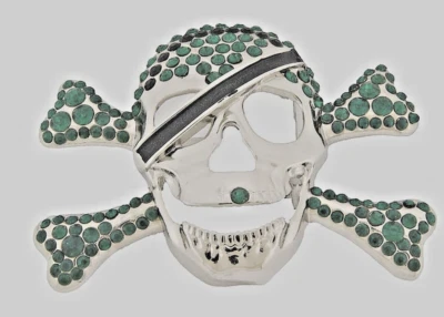 Calavera Cinturón Hebillas Huesos Cruzados Bandana Halloween Pirata Disfraz Bling Verde Metal Foto 1 de 4