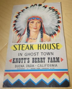 Knott's Berry Farm Steak House in Ghost Town late 1950's Vintage Menu Pamphlet - Picture 1 of 6