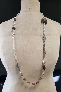 vintage gemstone jewel necklace BROWN QUARTZ - Picture 1 of 2