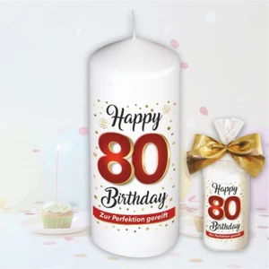 Geburtstagskerze – Zum 80. Geburtstag – Kerze Stumpenkerze Jahreszahl mit Spruch - Bild 1 von 8