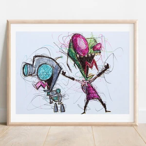 Invader Zim Ballpoint Pen Print, Cartoon Art Poster - Picture 1 of 3