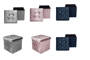 Velvet Crushed DIAMANTE Ottoman Footstool TOY Storage Boxes 38CMX38CMX38CM - Picture 1 of 11