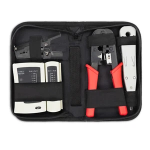 Netzwerk Werkzeug Set RJ45 Tool Crimp Zange Abisolier LSA Kabeltester 4-teilig - Afbeelding 1 van 6