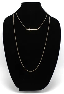 New Gold Tone Double Stranded Sideways Cross Necklace nwt #N2357A - Picture 1 of 3