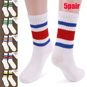 5 Paar sportliche Crew-Sportsocken aus Baumwolle gestreift über Knöchel lässig klassisch - Bild 1 von 12