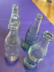 4 Glass Coke Antique Bottles From 1990s Collection Poland France U.S.