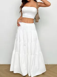Women Ladies Boho Maxi Skirt Summer Hippie Sweeping Plain Long Floaty Maxi Skirt - Picture 1 of 8