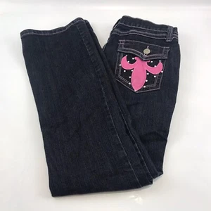 Jewel Youth Girls Jeans Dark Wash Straight Leg Size 16 Patch Jeans  - Picture 1 of 8