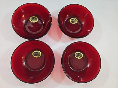 Set of 4 Anchor Hocking Royal Ruby Red Glass Dessert Fruit Berry Bowls 4-5/8" - Image 1 of 4