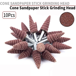 10Pcs 10-20mm Cone Deburring Flap Grinder Sanding Head Kit ForMetal Rotary Tool - Picture 1 of 7