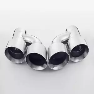 Pair Offset Quad Dual Wall 4" Out 3" In Exhaust Tips Angle Cut Stainless Steel - Foto 1 di 7