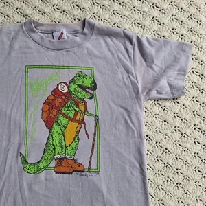 Vtg Hikeasaurus Youth Hiking Backpacking Outdoor Graphic T Rex Grey - Large - Picture 1 of 12