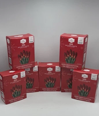 7 - 100 Holiday Time Red Mini Lights Green Wire Christmas Lights - Image 1 of 4