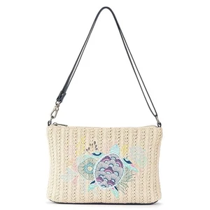 Sakroots Woven Tan and Navy Blue Turtle Seascape Embroidered Crossbody Bag - Picture 1 of 10