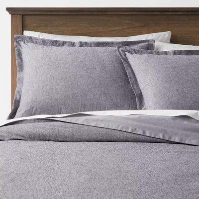 Twin/Twin Extra Long Cotton Linen Chambray Duvet Cover & Sham Set Navy - Image 1 of 4
