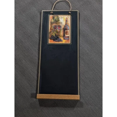 VTG Wine Bottle Grapes Chalkboard Wall Art Kitchen Decor Hanging Sign 14x6 - Image 1 of 3