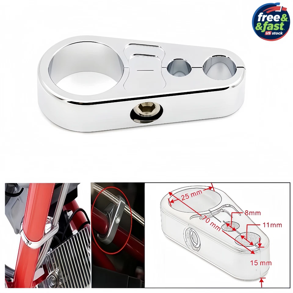 Aluminum Chrome Cable Bracket - 25mm for 1" Motorcycle Handlebars - Image 1 of 4