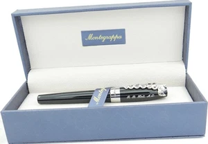 Montegrappa Fortuna Caduceus Black & Rhodium Rollerball Pen In Box - Italy - Picture 1 of 7