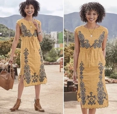Vestido Sundance Felicity Bordado Midi Amarillo Bolsillos PM Boho NUEVO Lentejuelas de Hadas Foto 1 de 4