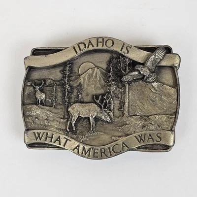 Idaho Is What America Was Wilderness Scene Pewter Belt Buckle Bergamot Siskiyou - Image 1 of 4