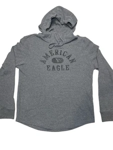 American Eagle Super Soft Graphic Thermal Hoodie Tee Gray Size Small Streetwear - Picture 1 of 7