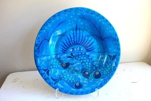 12.25 dia Mexico Ceramic Hand Painted Pottery Wall Art Plate Blue Ocean Motif - Picture 1 of 7