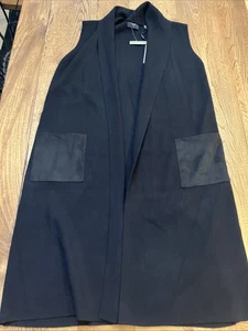 Tahari Black Long Vest Duster Knit Open Front, Women's M - NEW W/TAGS - Picture 1 of 9