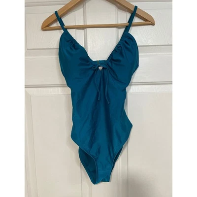 全新 Shade & Shore One Piece 泳衣 领带 前衬里 蓝蓝色 高腿 S — 第 1/4 张图片