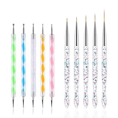Nail Dotting Tools 10 Pcs Kit, 5 Pcs Double-end Nail Dotting tools and 5 Pcs Nai - Image 1 of 4