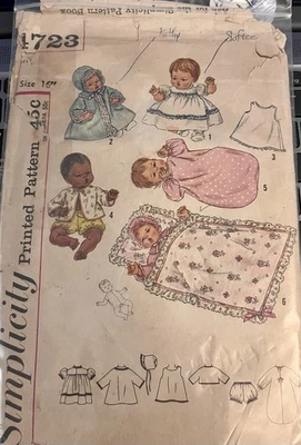 VTG`63 Simplicity 4723 Baby Doll's Layette for Thumbelina Baby Dear SZ 16" #2 - Image 1 of 4