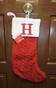 NEW St. Nicholas Square Red/Cream Knit 20"Christmas Stocking W/ Letter H In Red  - Picture 1 of 3