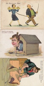 Ehefrau angebunden eingesperrt Lot 3 Künstler-AK uralt Ehe Liebe Humor 2310030 - Bild 1 von 2