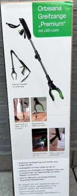 ORBISANA Greifzange mit Magnet LED faltbar Greifhilfe Senioren Müllzange Handgreifer 82cm