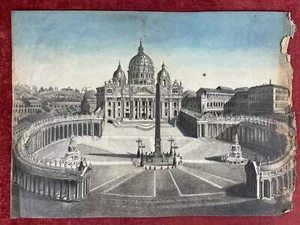 VATICAN SAINT PIERRE DRAWING. PENCIL AND WATERCOLOR. SPAIN. 19th - 20th century - Picture 1 of 2