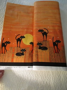 1 Yard Cotton Fabric Stray Cat Strut Double Borders Orange by Michael Miller - Picture 1 of 5
