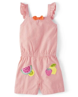 Gymboree Girls 2T Festive Fruit Seersucker Romper Orange Striped NWOT - Image 1 of 4