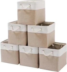 Cube Storage Bins - 6 Pack 11 Inch Collapsible Fabric Bins with Ropes - Picture 1 of 6