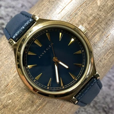 Anne Klein Women AK/1504 Dress Blue Leather Quartz Analog 33mm Watch 7 1/4" - Image 1 of 4