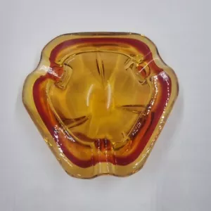 Vintage Murano Sommerso Style Amber Twin Colour Heavy 3 Side Triangle Ashtray - Picture 1 of 14