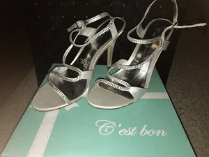 C’est bon White Diamonte Heels - Picture 1 of 4